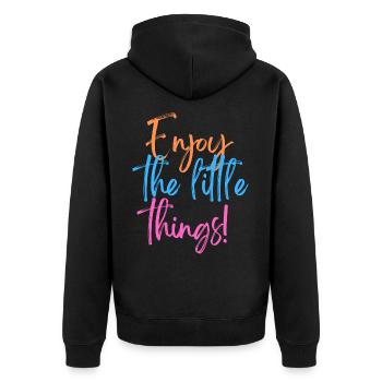 KDFA I Enjoy the little things! - Unisex Premium Bio Zip Hoodie - Schwarz - Hinten - Nico (187cm)