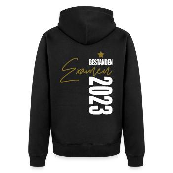 Examen 2023 bestanden - Unisex Premium Bio Zip Hoodie - Schwarz - Hinten - Nico (187cm)