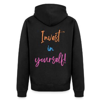 KDFA I Invest in yourself! - Unisex Premium Bio Zip Hoodie - Schwarz - Hinten - Nico (187cm)