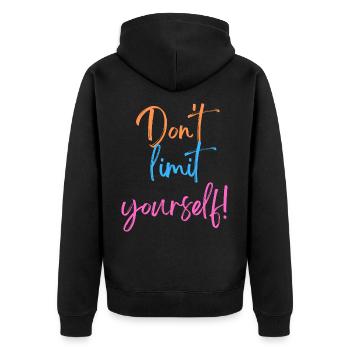 KDFA I Don't limit yourself! - Unisex Premium Bio Zip Hoodie - Schwarz - Hinten - Nico (187cm)