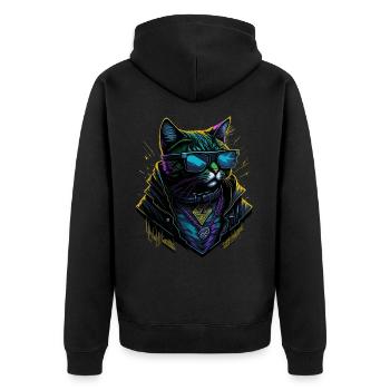 Cyber cool Cat - Unisex Premium Bio Zip Hoodie - Schwarz - Hinten - Nico (187cm)