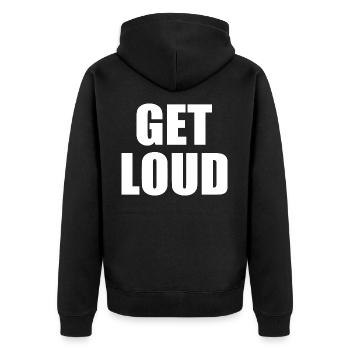 Get loud - Unisex Premium Organic Zip Hoodie - black - Back - Nico (187cm)