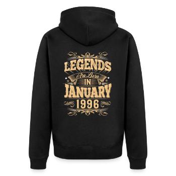 Légende de l’anniversaire de janvier 1996 - Veste à capuche bio Premium Unisexe - noir - Dos - Nico (187cm)