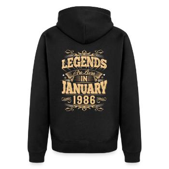 Légende de l’anniversaire de janvier 1986 - Veste à capuche bio Premium Unisexe - noir - Dos - Nico (187cm)