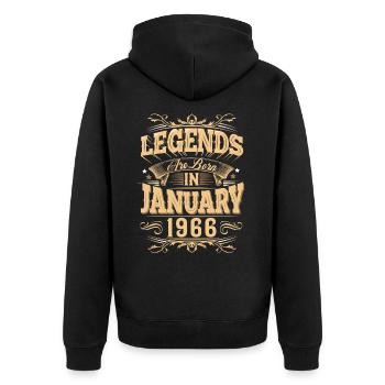 Légende de l’anniversaire de janvier 1966 - Veste à capuche bio Premium Unisexe - noir - Dos - Nico (187cm)
