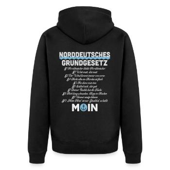 Norddeutsches Grundgesetz - Unisex Premium Bio Zip Hoodie - Schwarz - Hinten - Nico (187cm)
