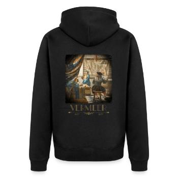 Jan Vermeer Die Malkunst Gemälde Coole Kunst - Unisex Premium Bio Zip Hoodie - Schwarz - Hinten - Nico (187cm)