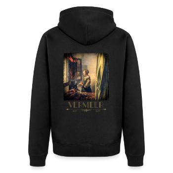Jan vermeer Briefleserin Gemälde Coole Kunst - Unisex Premium Bio Zip Hoodie - Schwarz - Hinten - Nico (187cm)