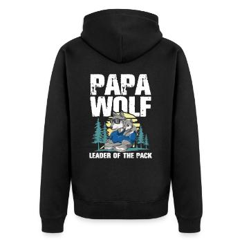 Papa Wolf Leader Of The Pack für einen Papa Vater - Unisex Premium Bio Zip Hoodie - Schwarz - Hinten - Nico (187cm)