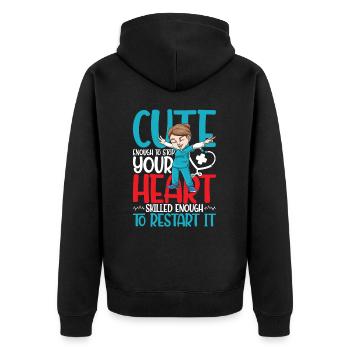 Cute Enough To Stop Your Heart Skilled Enough - Unisex Premium Bio Zip Hoodie - Schwarz - Hinten - Nico (187cm)