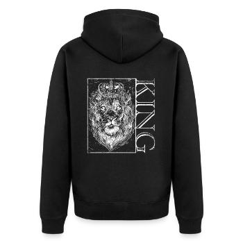 King Lion's Head Design Lionhead Crown - Unisex Premium Organic Zip Hoodie - black - Back - Nico (187cm)