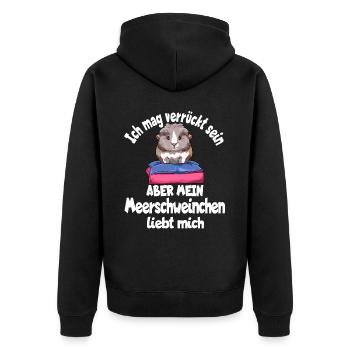 Ich mag verrückt sein aber mein Meerschweinchen - Unisex Premium Bio Zip Hoodie - Schwarz - Hinten - Nico (187cm)