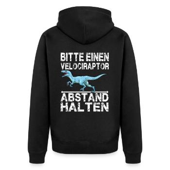 Dinosaurier Velociraptor Raptor Dino - Unisex Premium Bio Zip Hoodie - Schwarz - Hinten - Nico (187cm)
