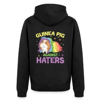 Guinea Pig Against Haters - Unisex Premium Bio Zip Hoodie - Schwarz - Hinten - Nico (187cm)