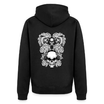 Menschlicher Schädel hört Musik - Viper und Rsoes - Unisex Premium Bio Zip Hoodie - Schwarz - Hinten - Nico (187cm)