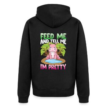 Feed Me And Tell Me I'm Pretty für eine Nilpferd - Unisex Premium Bio Zip Hoodie - Schwarz - Hinten - Nico (187cm)