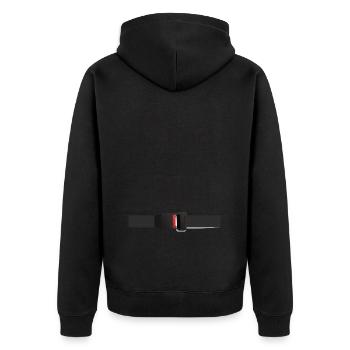 Ein Gurt für alle Fälle - Unisex Premium Bio Zip Hoodie - Schwarz - Hinten - Nico (187cm)