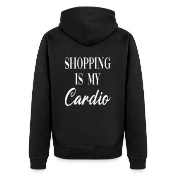 Shopping is my Cardio für die Mama und Mutter - Unisex Premium Bio Zip Hoodie - Schwarz - Hinten - Nico (187cm)