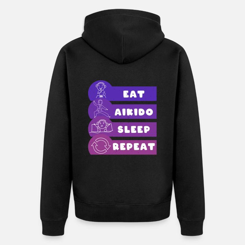 Eat Aikido Sleep Repeat - Unisex Premium Bio Zip Hoodie - Schwarz
