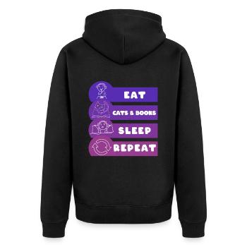 Eat Cats & Books Sleep Repeat - Unisex Premium Bio Zip Hoodie - Schwarz - Hinten - Nico (187cm)