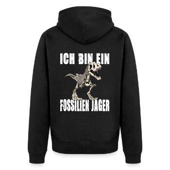 ICH BIN EIN FOSSILIEN JÄGER - Unisex Premium Bio Zip Hoodie - Schwarz - Hinten - Nico (187cm)
