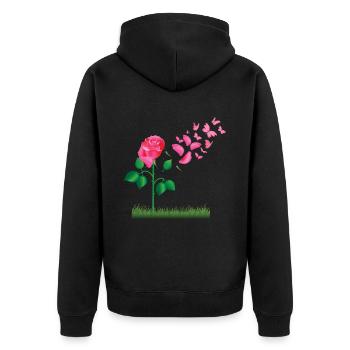 Rose Blumen Rosen Pflanzen Design - Unisex Premium Bio Zip Hoodie - Schwarz - Hinten - Nico (187cm)