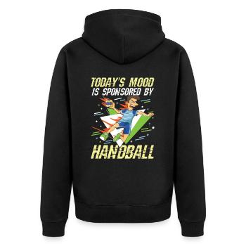 Today's Mood Is Sponsored By Handball - Unisex Premium Bio Zip Hoodie - Schwarz - Hinten - Nico (187cm)