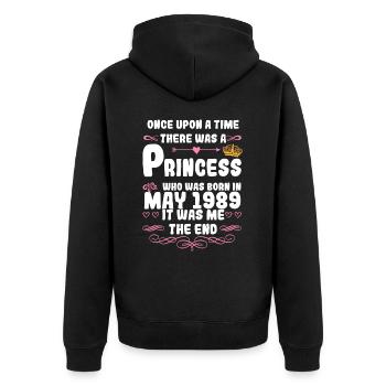 Il était une fois une princesse. Mai 1989 Anniversaire - Veste à capuche bio Premium Unisexe - noir - Dos - Nico (187cm)