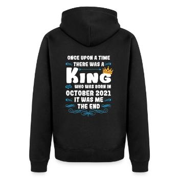 Es war einmal ein König. Oktober 2021 Geburtstag - Unisex Premium Bio Zip Hoodie - Schwarz - Hinten - Nico (187cm)