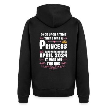 Es war einmal eine Prinzessin. April 2024 Geburtst - Unisex Premium Bio Zip Hoodie - Schwarz - Hinten - Nico (187cm)