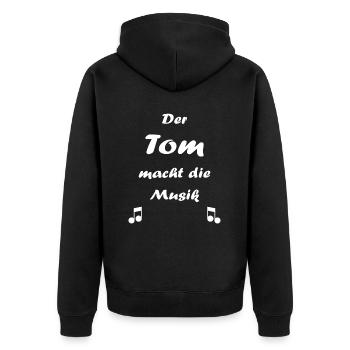 Der Tom macht die Musik. Sprichwort. Wortspiel. - Unisex Premium Bio Zip Hoodie - Schwarz - Hinten - Nico (187cm)