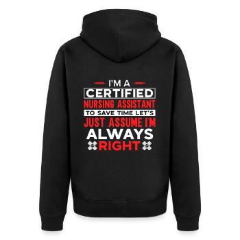 Infirmière auxiliaire infirmière certifiée - Veste à capuche bio Premium Unisexe - noir - Dos - Nico (187cm)