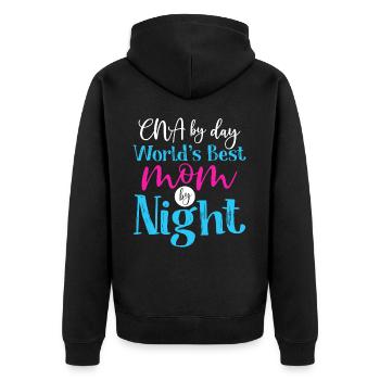 CNA bei Tag weltbeste Mutter bei Nacht - Unisex Premium Bio Zip Hoodie - Schwarz - Hinten - Nico (187cm)