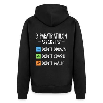Paratriathlon secrets Do not drown, fall - Unisex Premium Organic Zip Hoodie - black - Back - Nico (187cm)