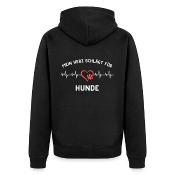 Herz schlägt für hunde Geschenk Idee spruch - Unisex Premium Bio Zip Hoodie - Schwarz - Hinten - Nico (187cm)