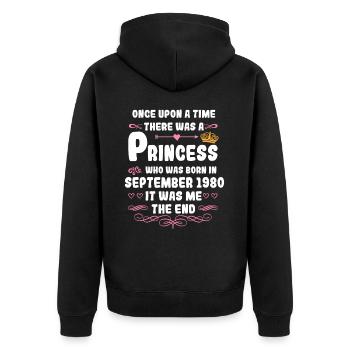 Il était une fois une princesse. Septembre 1980 Gebu - Veste à capuche bio Premium Unisexe - noir - Dos - Nico (187cm)