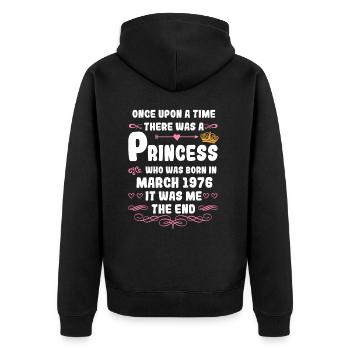 Il était une fois une princesse. Naissance en mars 1976 - Veste à capuche bio Premium Unisexe - noir - Dos - Nico (187cm)