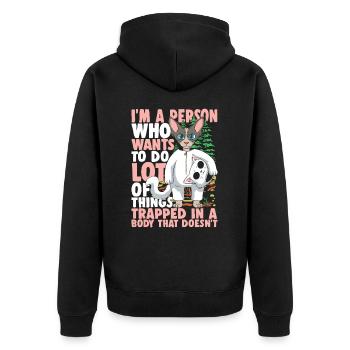 I'm A Person Who Wants To Do Lot Of Things - Unisex Premium Bio Zip Hoodie - Schwarz - Hinten - Nico (187cm)