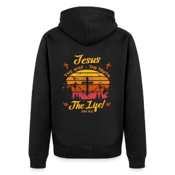 Jésus - Le Chemin - La Vérité - La vie - Chrétien - Veste à capuche bio Premium Unisexe - noir - Dos - Nico (187cm)