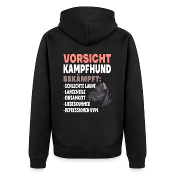 Vorsicht Kampfhund Lustiger Hundespruch - Unisex Premium Bio Zip Hoodie - Schwarz - Hinten - Nico (187cm)