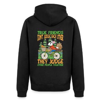 Freunde Freundschaft Lästern Zusammenhalt - Unisex Premium Bio Zip Hoodie - Schwarz - Hinten - Nico (187cm)