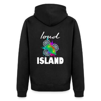 Fehmarn Loud Island - Unisex Premium Bio Zip Hoodie - Schwarz - Hinten - Nico (187cm)