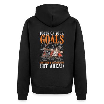 Focus On Your Goals Don't Look In Any Direction - Unisex Premium Bio Zip Hoodie - Schwarz - Hinten - Nico (187cm)