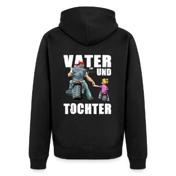 Vater und Tochter Biker Rocker Motorrad - Unisex Premium Bio Zip Hoodie - Schwarz - Hinten - Nico (187cm)
