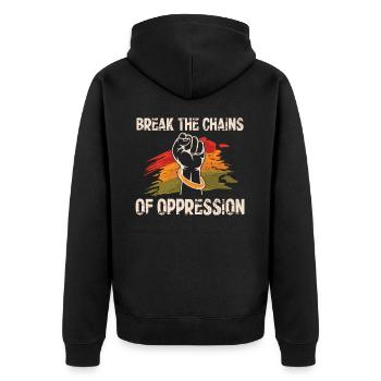 Die Ketten Der Unterdrückung Sprengen Freiheit - Unisex Premium Bio Zip Hoodie - Schwarz - Hinten - Nico (187cm)