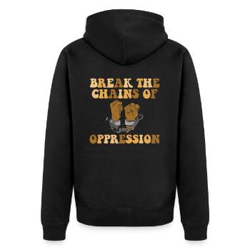 Die Ketten Der Unterdrückung Sprengen - Unisex Premium Bio Zip Hoodie - Schwarz - Hinten - Nico (187cm)