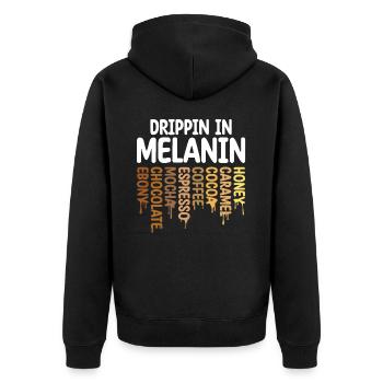 Drippin In Melanin Honig Karamell Kakao Kaffee - Unisex Premium Bio Zip Hoodie - Schwarz - Hinten - Nico (187cm)