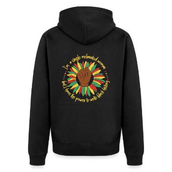 Ich Bin Eine Alleinstehende Melanisierte Frau, - Unisex Premium Bio Zip Hoodie - Schwarz - Hinten - Nico (187cm)