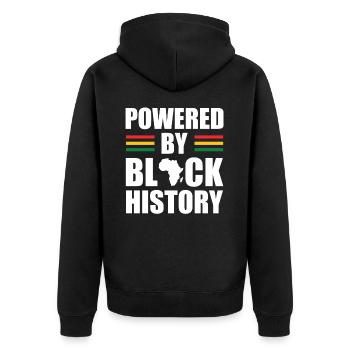 Powered By Black History Independence Day - Unisex Premium Organic Zip Hoodie - black - Back - Nico (187cm)