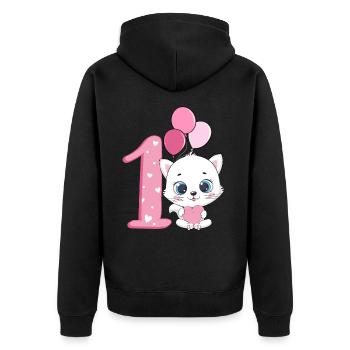 1st Birthday Kitten | Cat Birthday Shirt | Cat - Unisex Premium Organic Zip Hoodie - black - Back - Nico (187cm)
